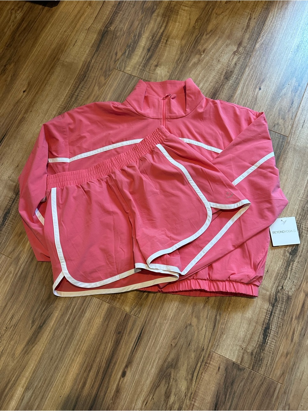 Beyond Yoga Pink Athletic Shorts & jacket with White Trim